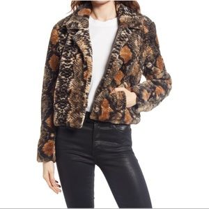BLANKNYC NWT Mixed Print Faux Fur Jacket